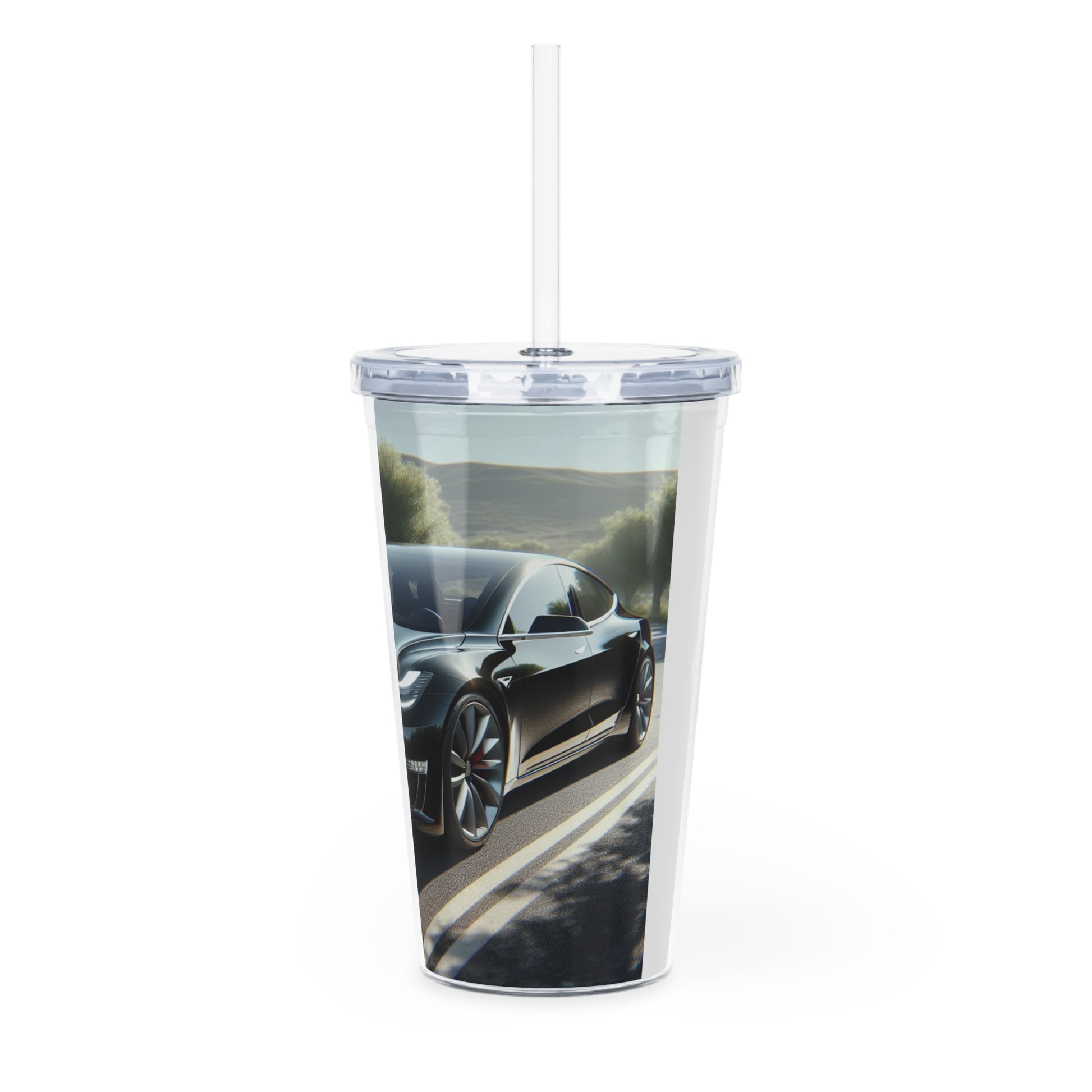 Black Tesla Tumbler with Straw Mug Printify   