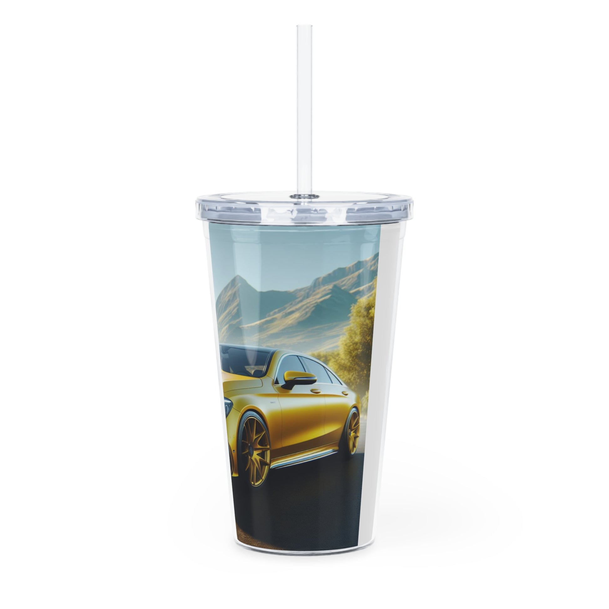 Yellow Mercedes Tumbler with Straw Mug Printify   