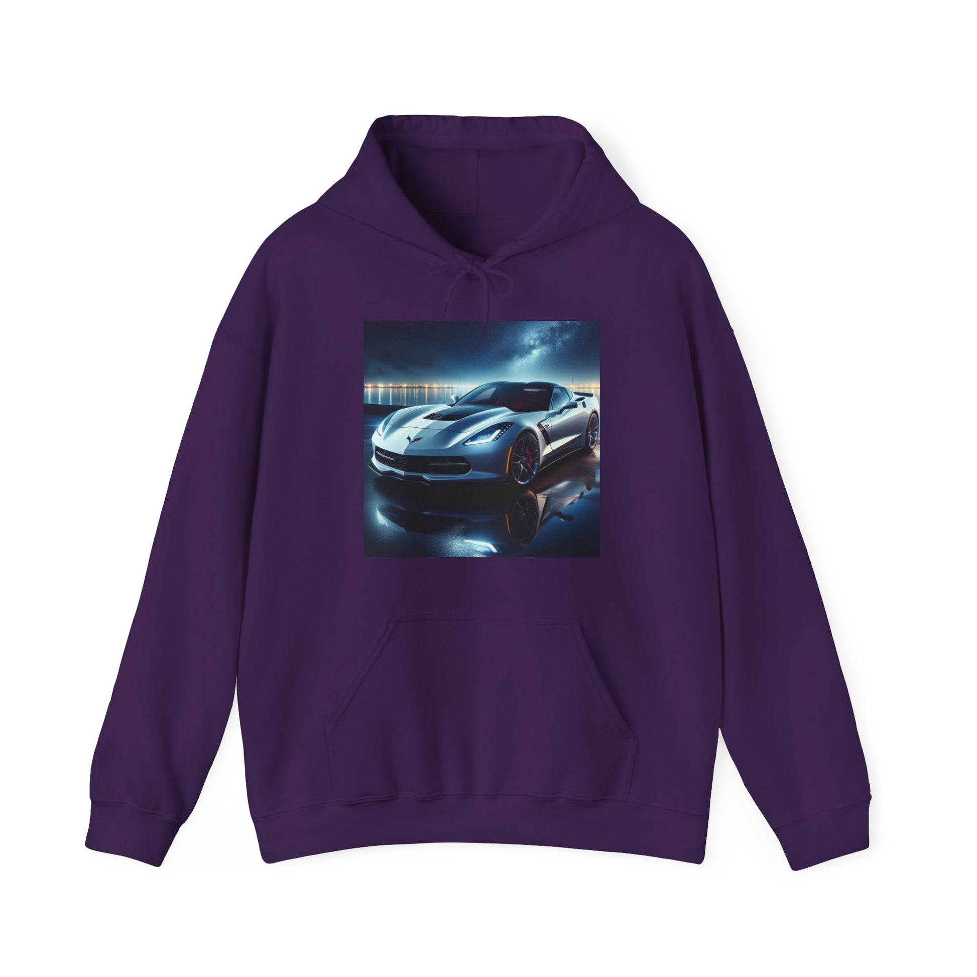 White Corvette Hoodie Hoodie Printify Purple S 