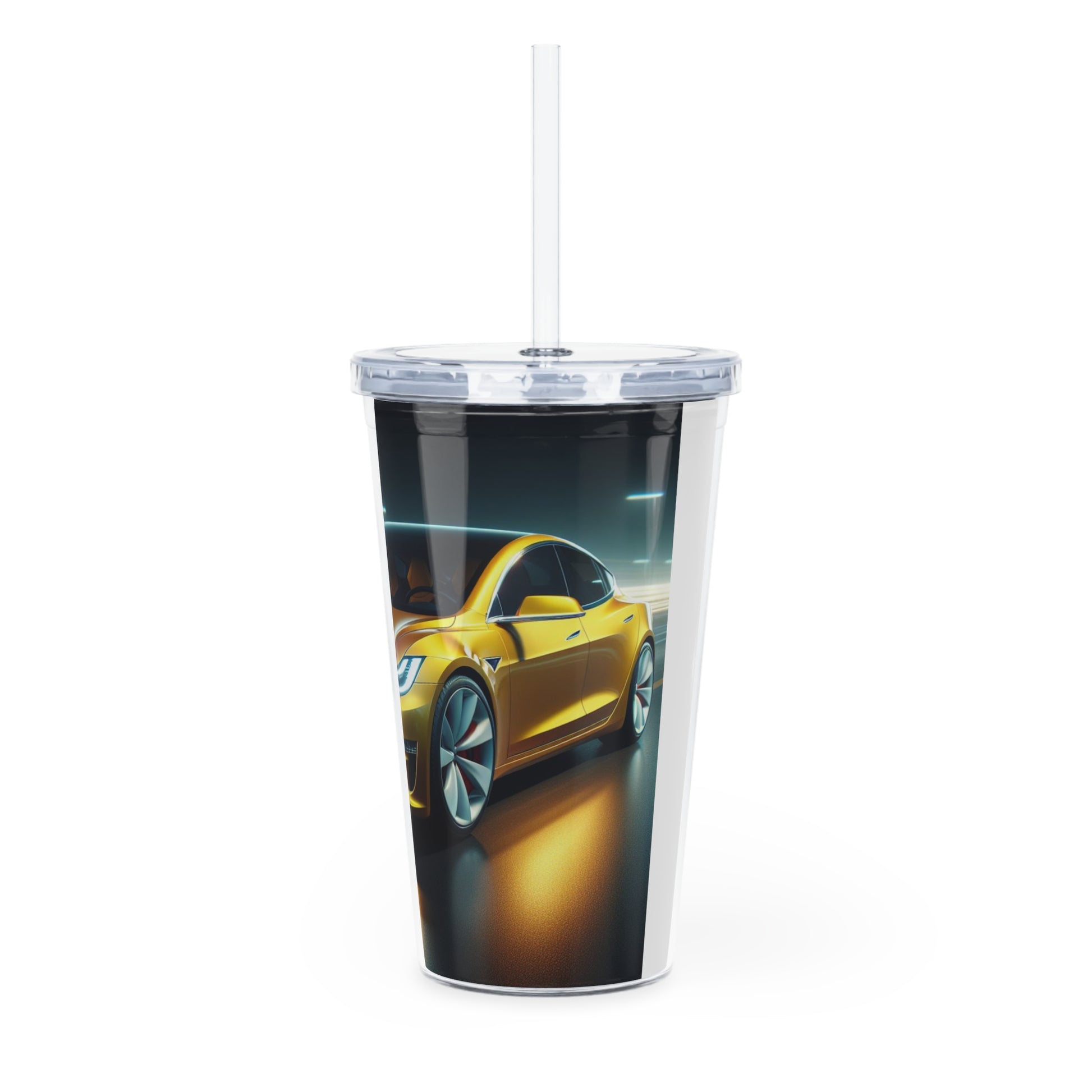 Yellow Tesla Tumbler with Straw Mug Printify   