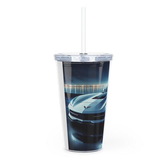 White Corvette Tumbler with Straw Mug Printify   