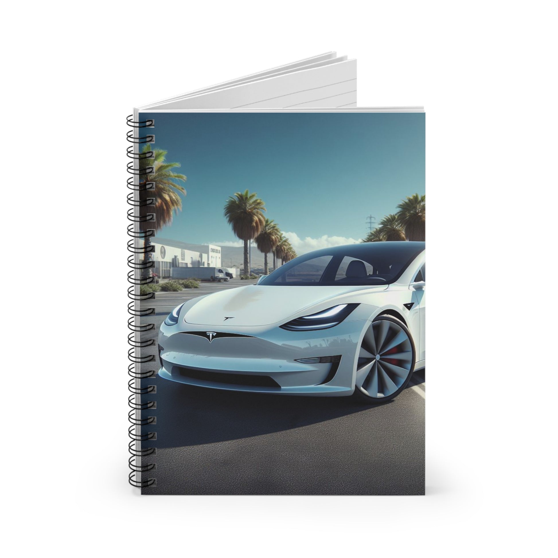 White Tesla Spiral Notebook Paper products Printify   