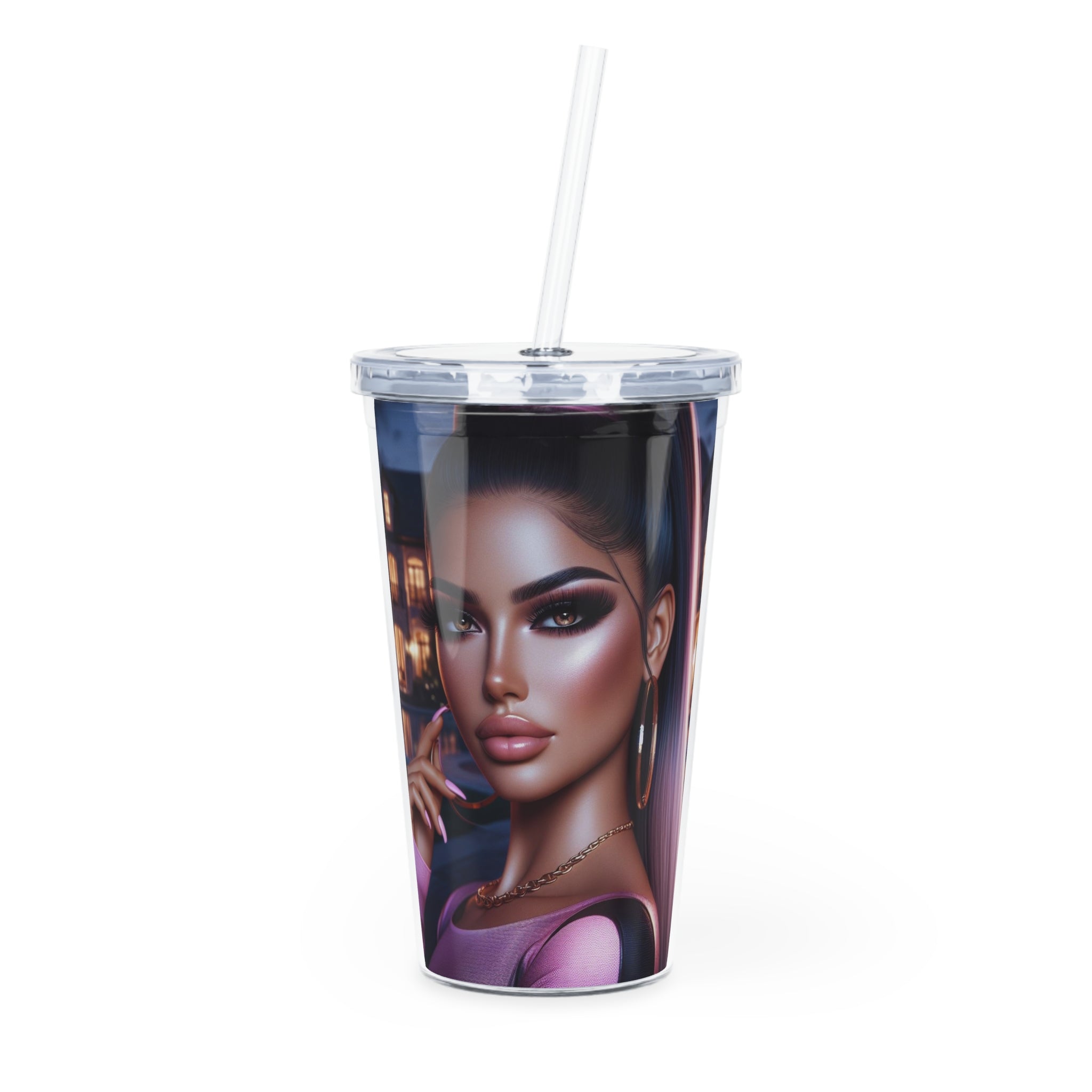 Pink at Night Tumbler with Straw Mug Printify 20oz Transparent 