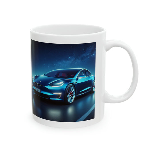 Blue Tesla Mug Mug Printify   