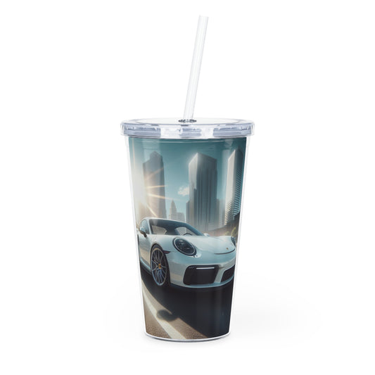 White Porsche Tumbler with Straw Mug Printify 20oz Transparent 