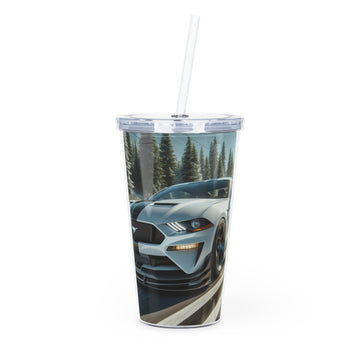 White Mustang Tumbler with Straw Mug Printify 20oz Transparent 