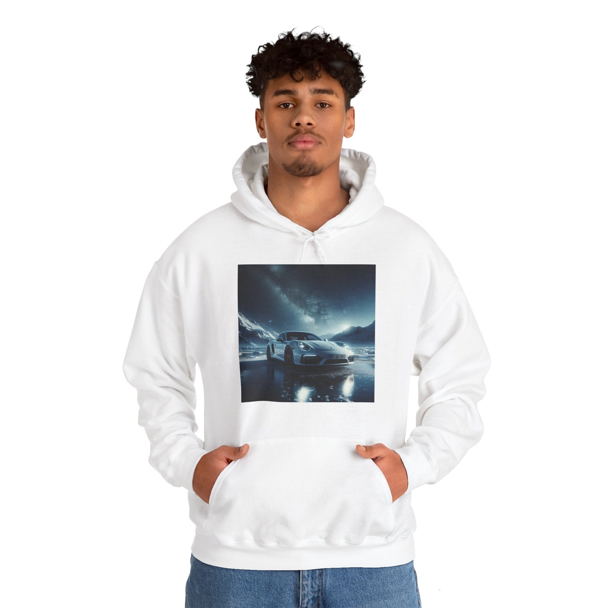 White Porsche Hoodie Hoodie Printify   