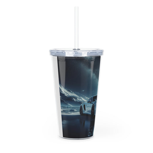 White Porsche Tumbler with Straw Mug Printify   