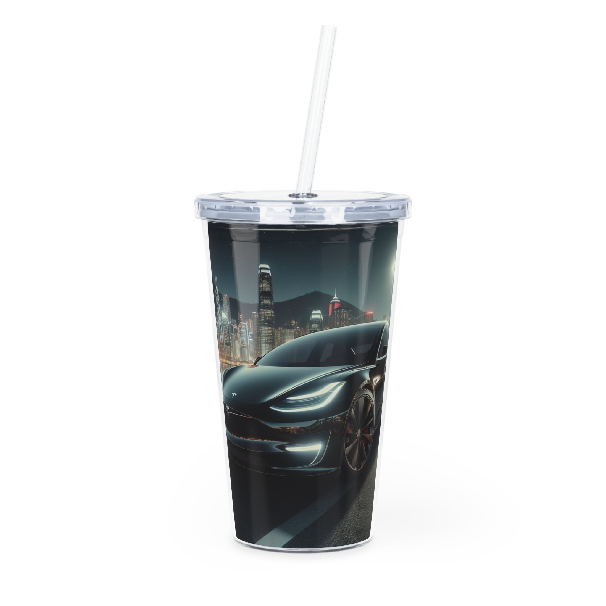 Black Tesla Tumbler with Straw Mug Printify 20oz Transparent 