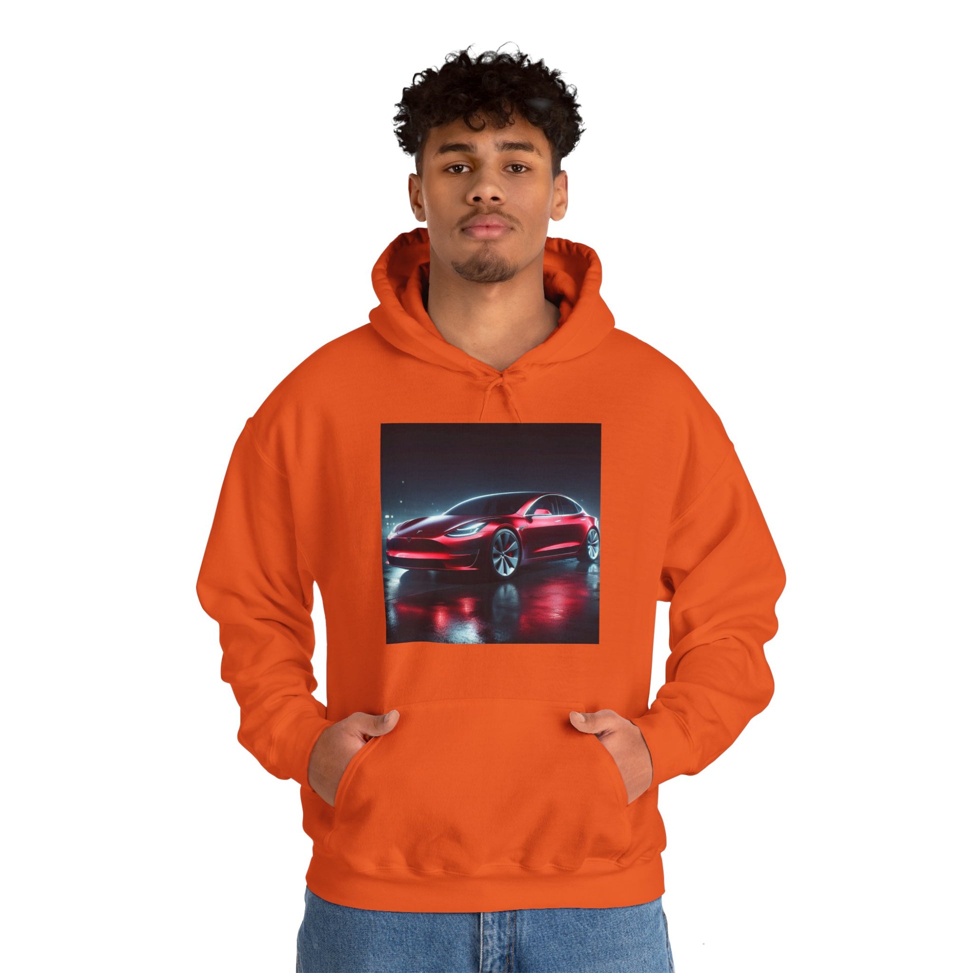 Red Tesla Hoodie Hoodie Printify   