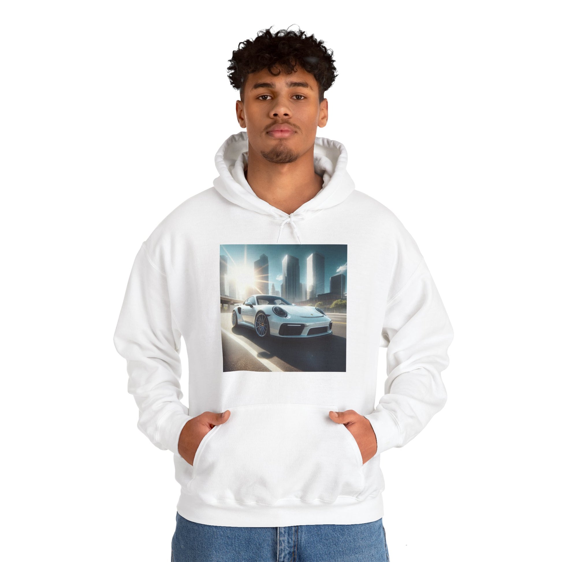 White Porsche Hoodie Hoodie Printify   