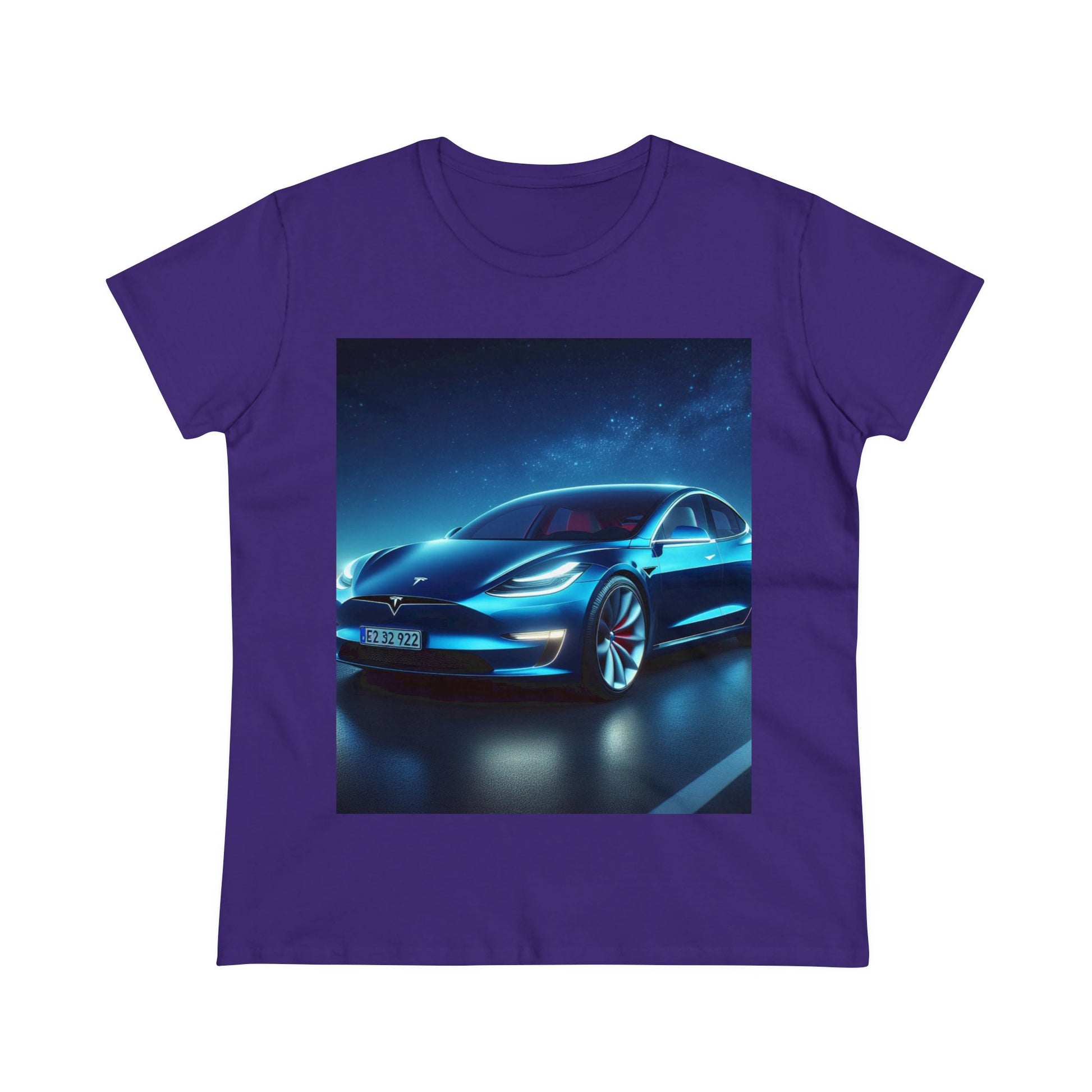 Blue Tesla T-Shirt T-Shirt Printify Purple S 