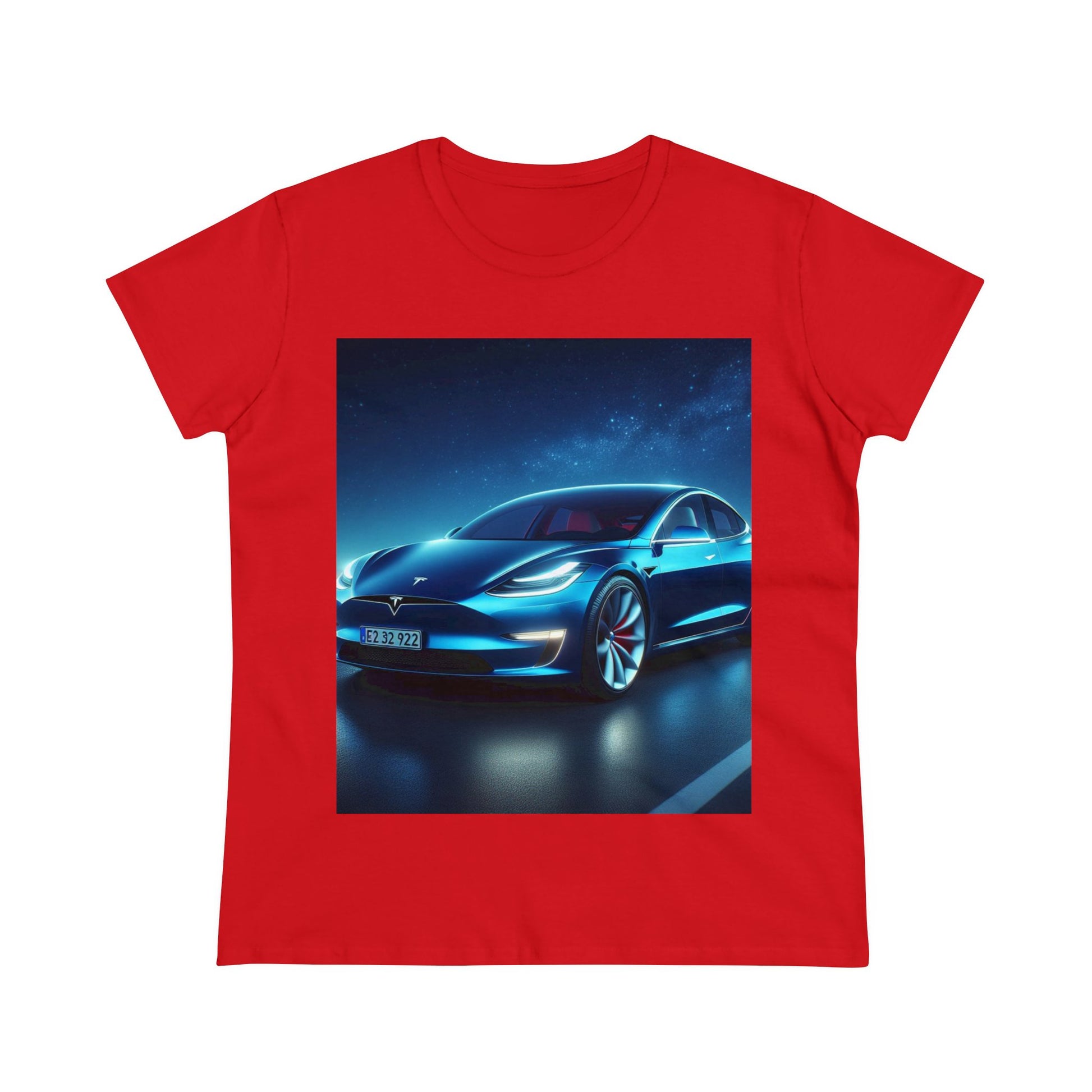 Blue Tesla T-Shirt T-Shirt Printify Red S 