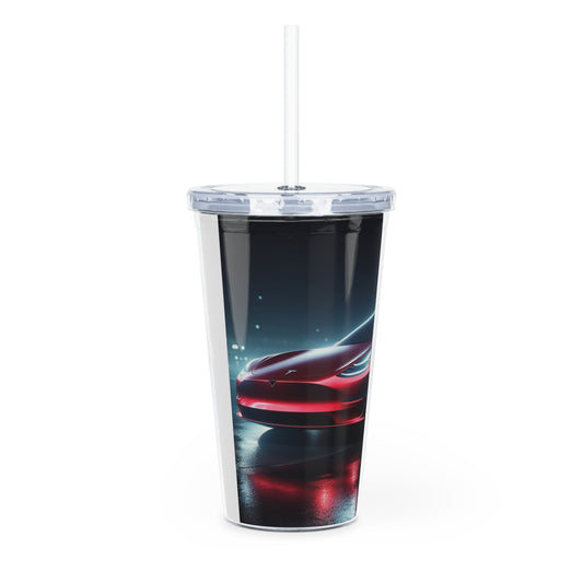Red Tesla Tumbler with Straw Mug Printify   