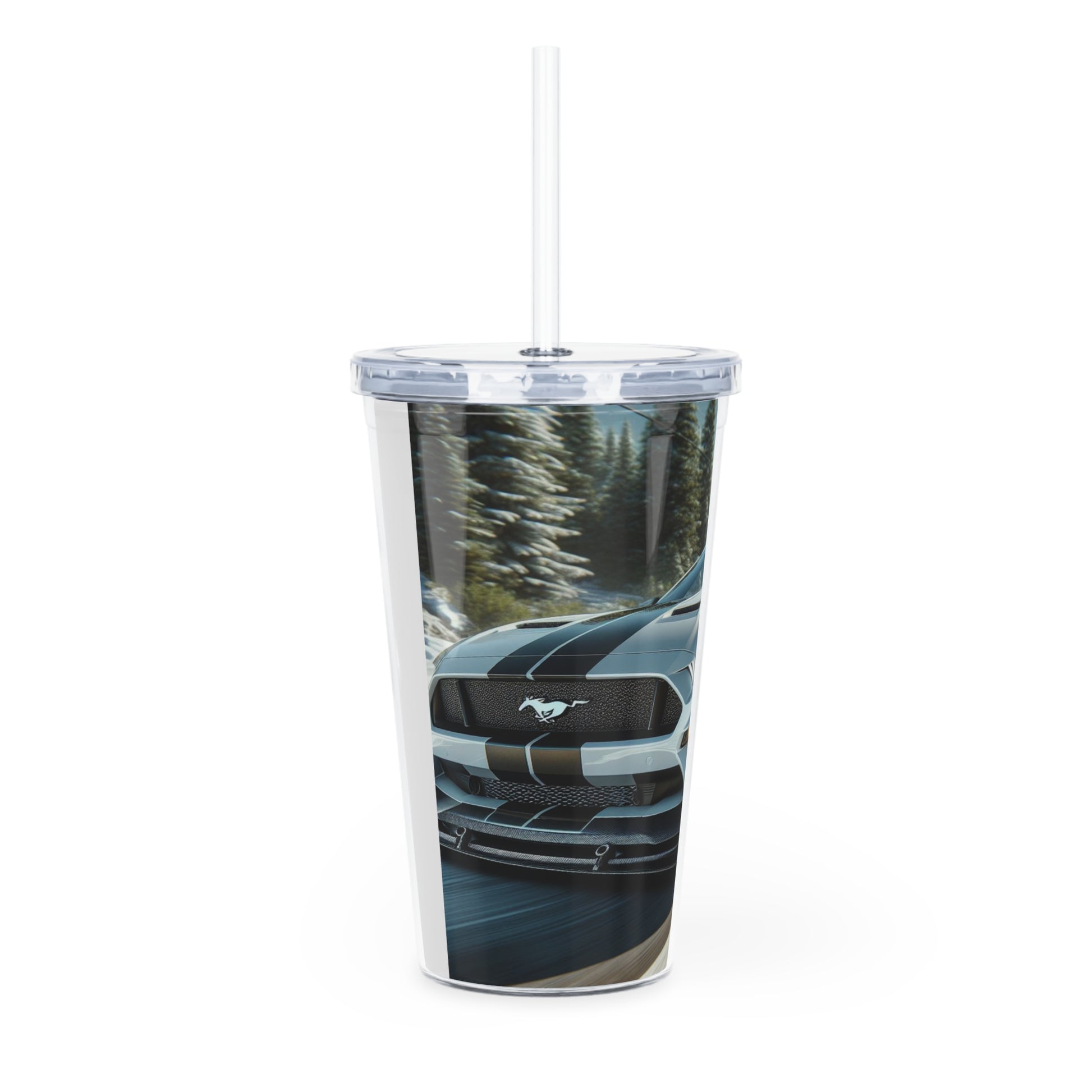 White Mustang Tumbler with Straw Mug Printify   