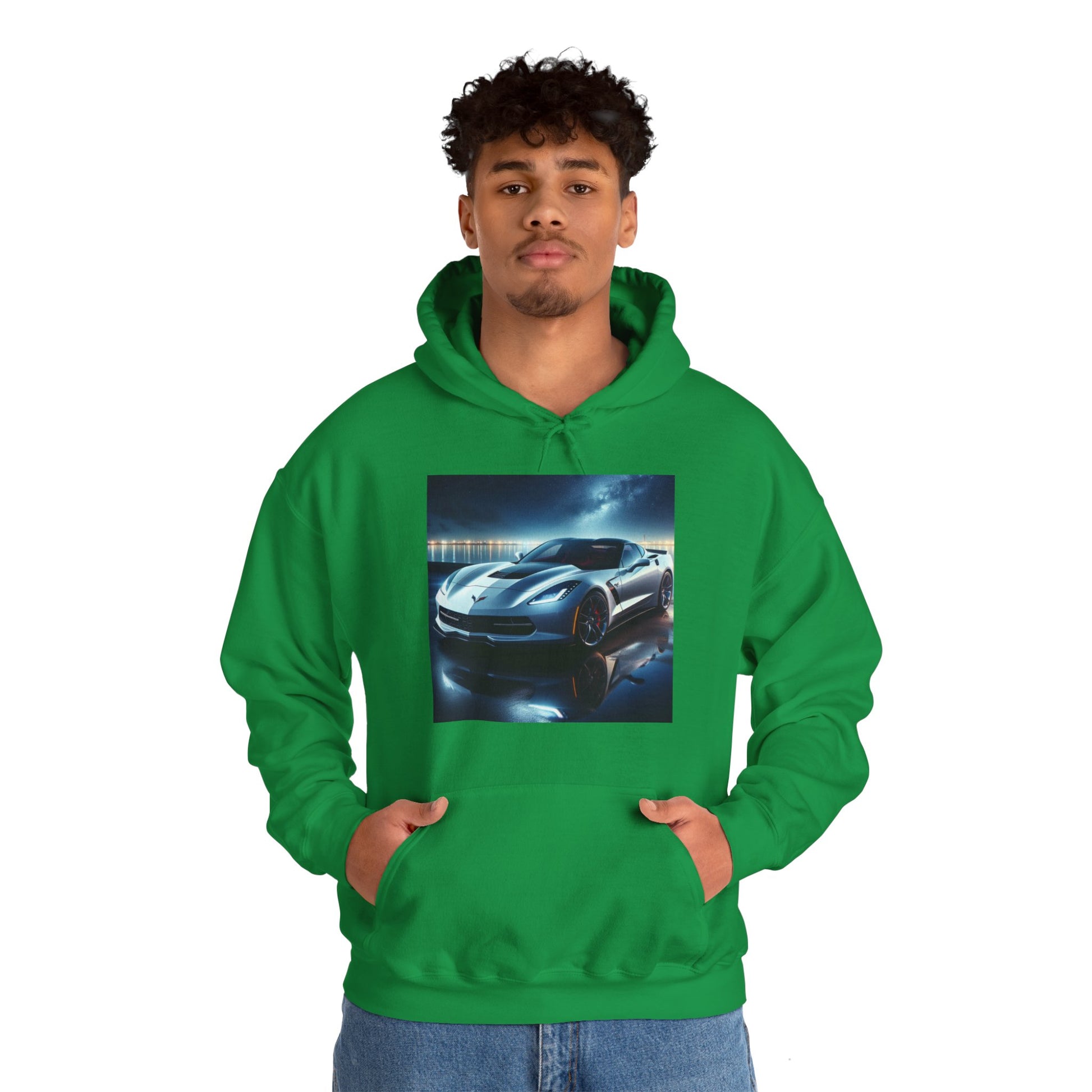 White Corvette Hoodie Hoodie Printify   