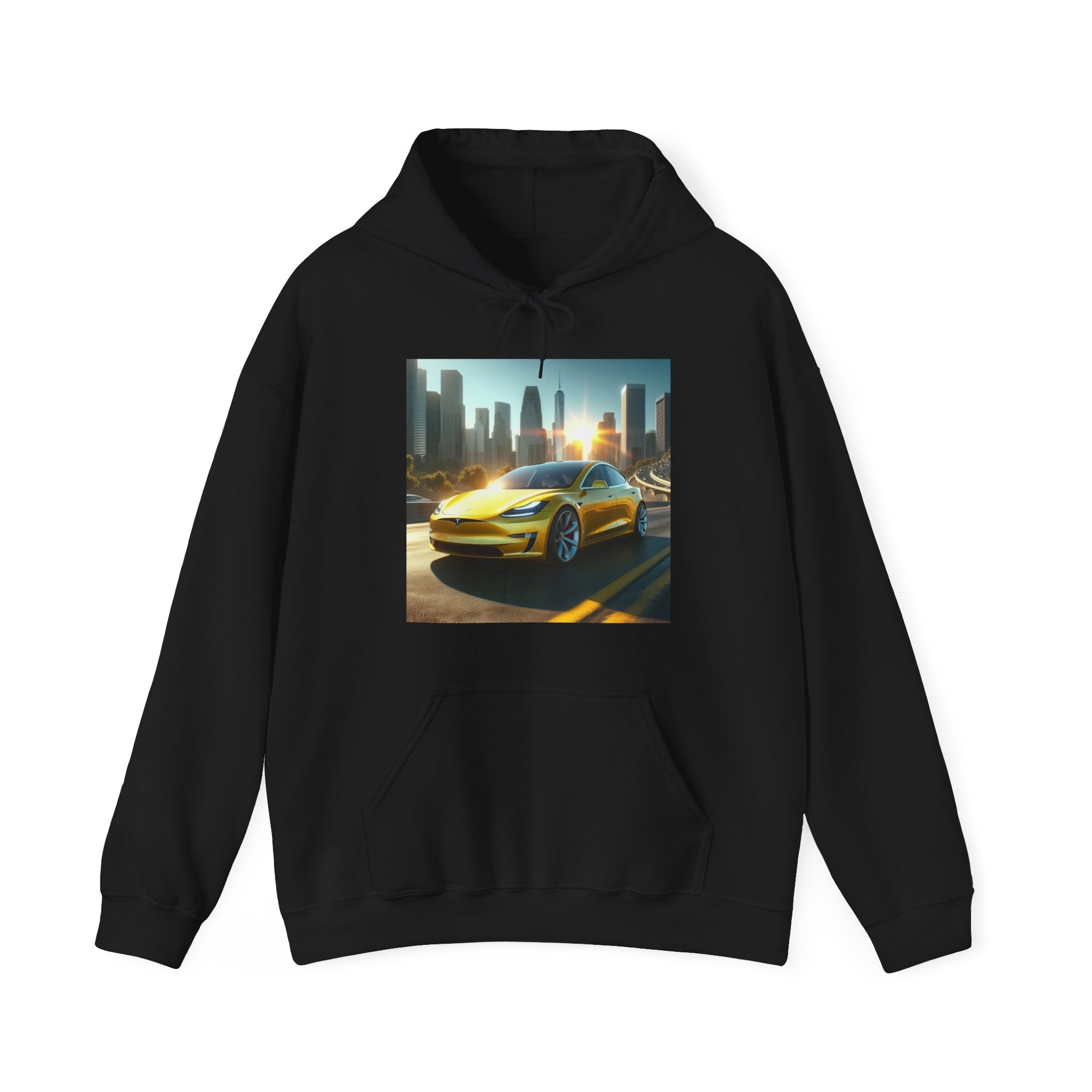 Yellow Tesla Hoodie Hoodie Printify Black S 