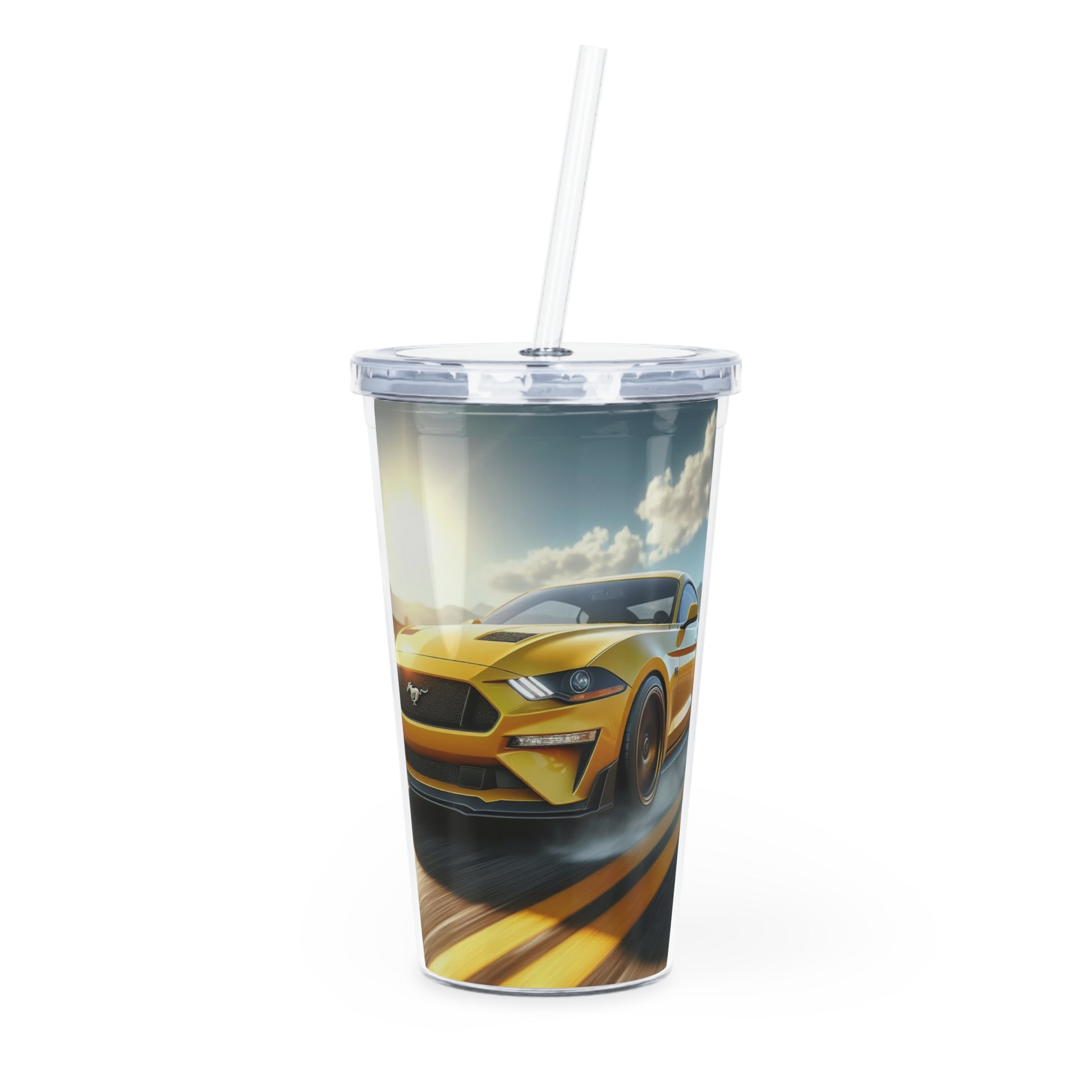 Yellow Mustang Tumbler with Straw Mug Printify 20oz Transparent 