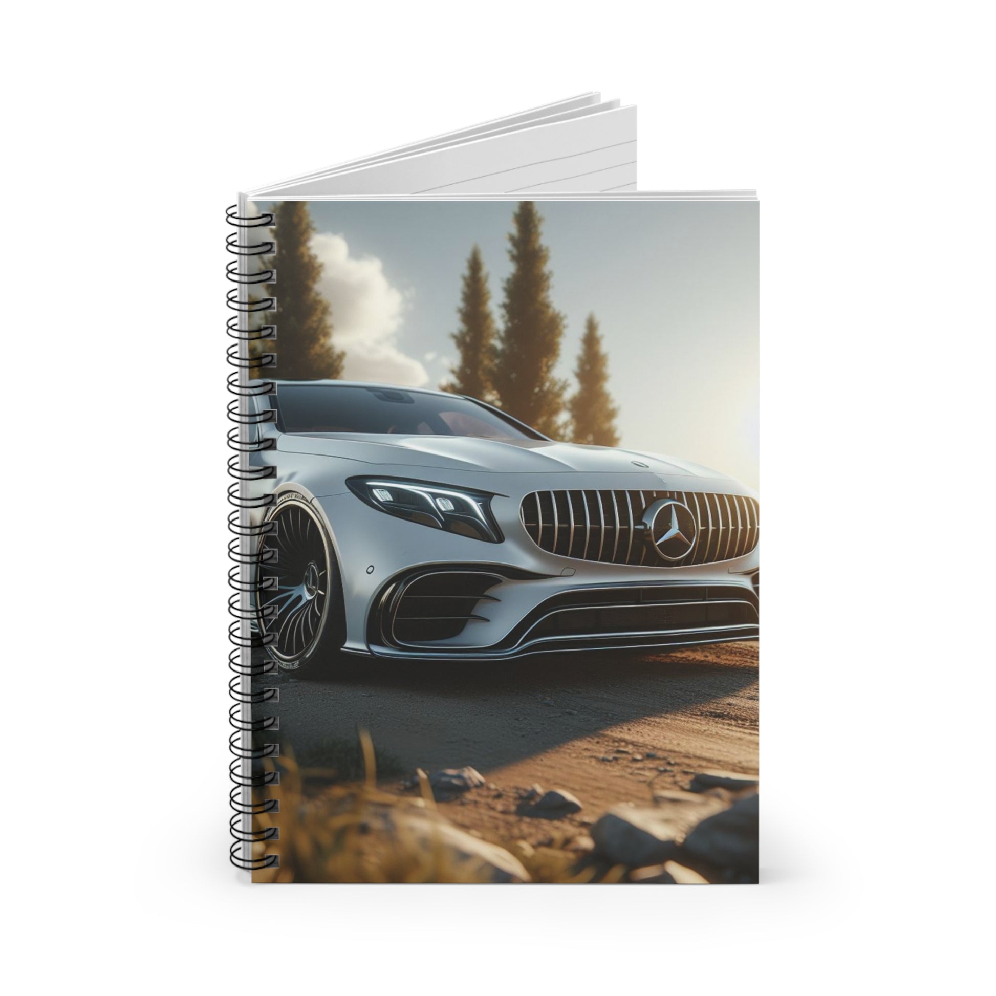 White Mercedes Spiral Notebook Paper products Printify   