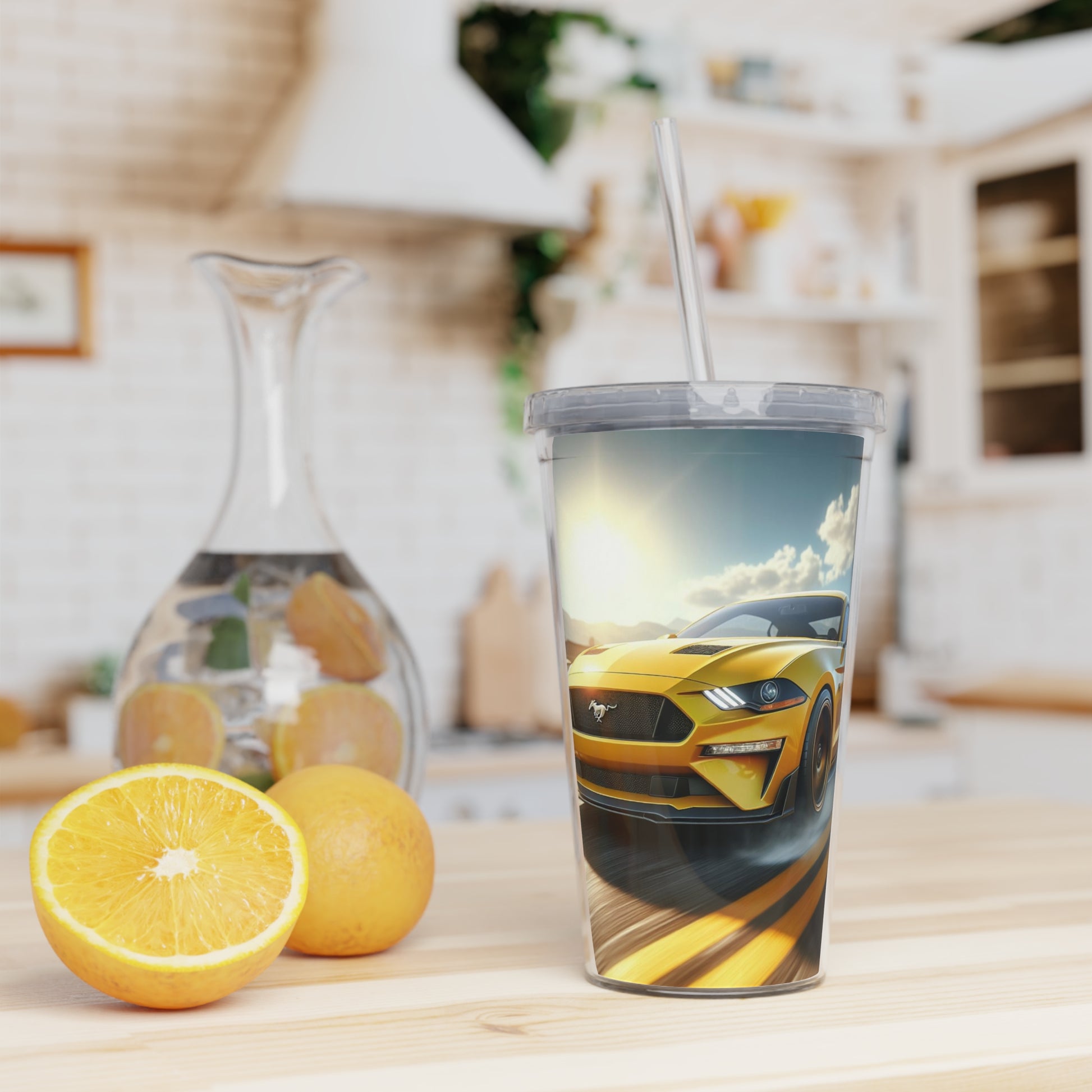 Yellow Mustang Tumbler with Straw Mug Printify   