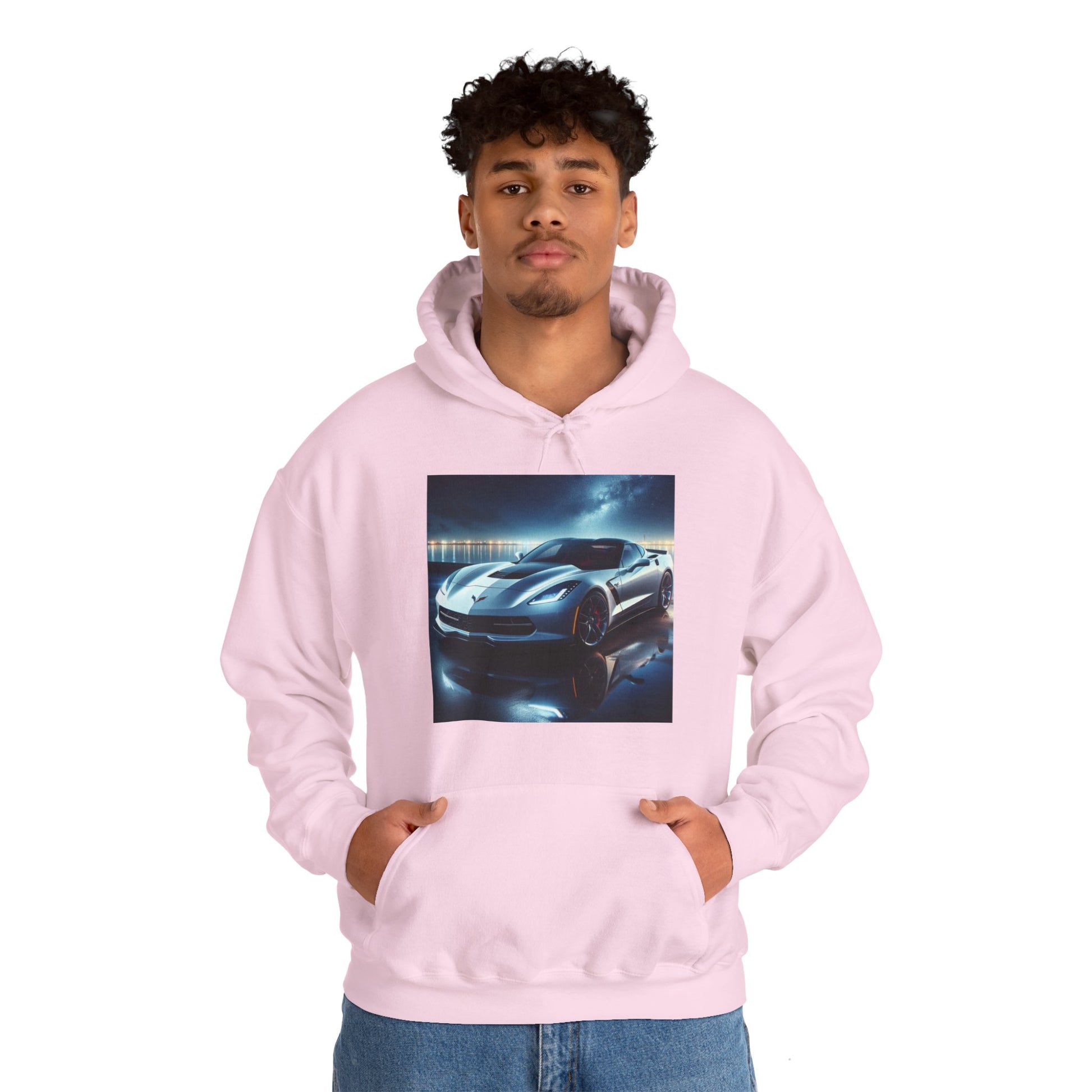 White Corvette Hoodie Hoodie Printify   