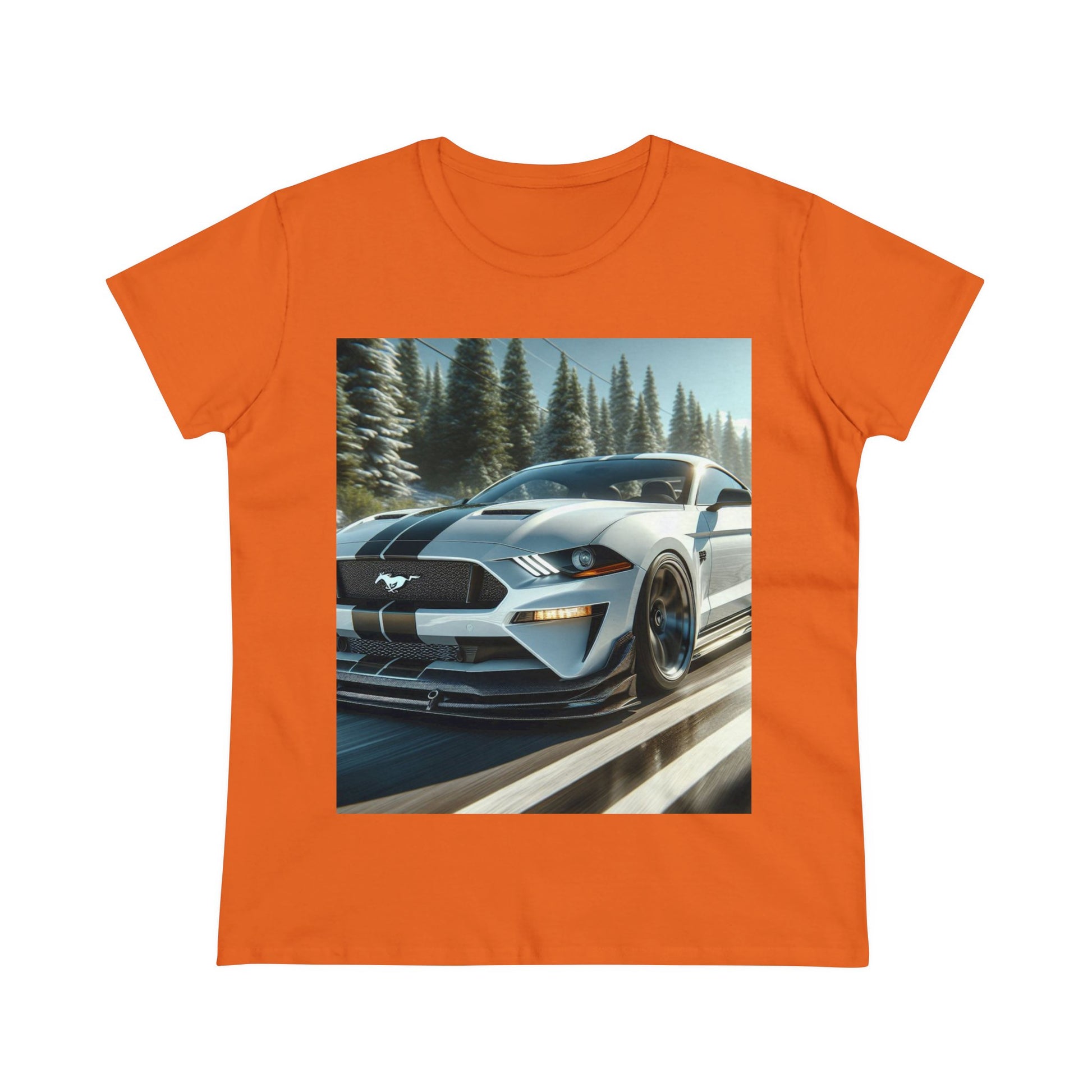 White Mustang T-Shirt T-Shirt Printify Orange S 