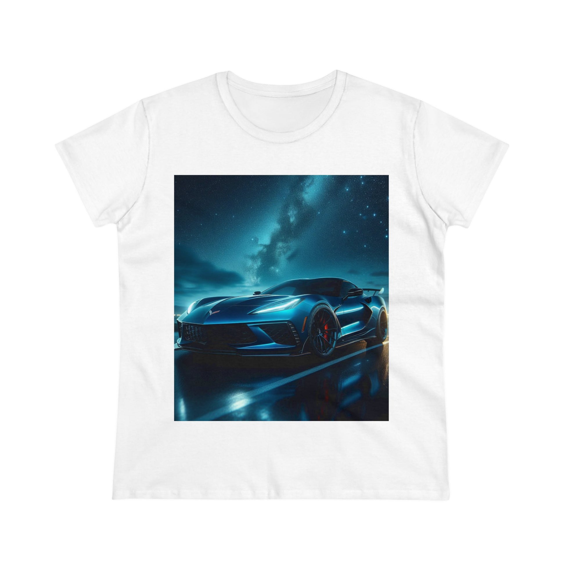 Blue Corvette T-Shirt T-Shirt Printify White S 