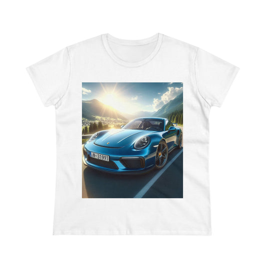 Blue Porsche T-Shirt T-Shirt Printify White S 