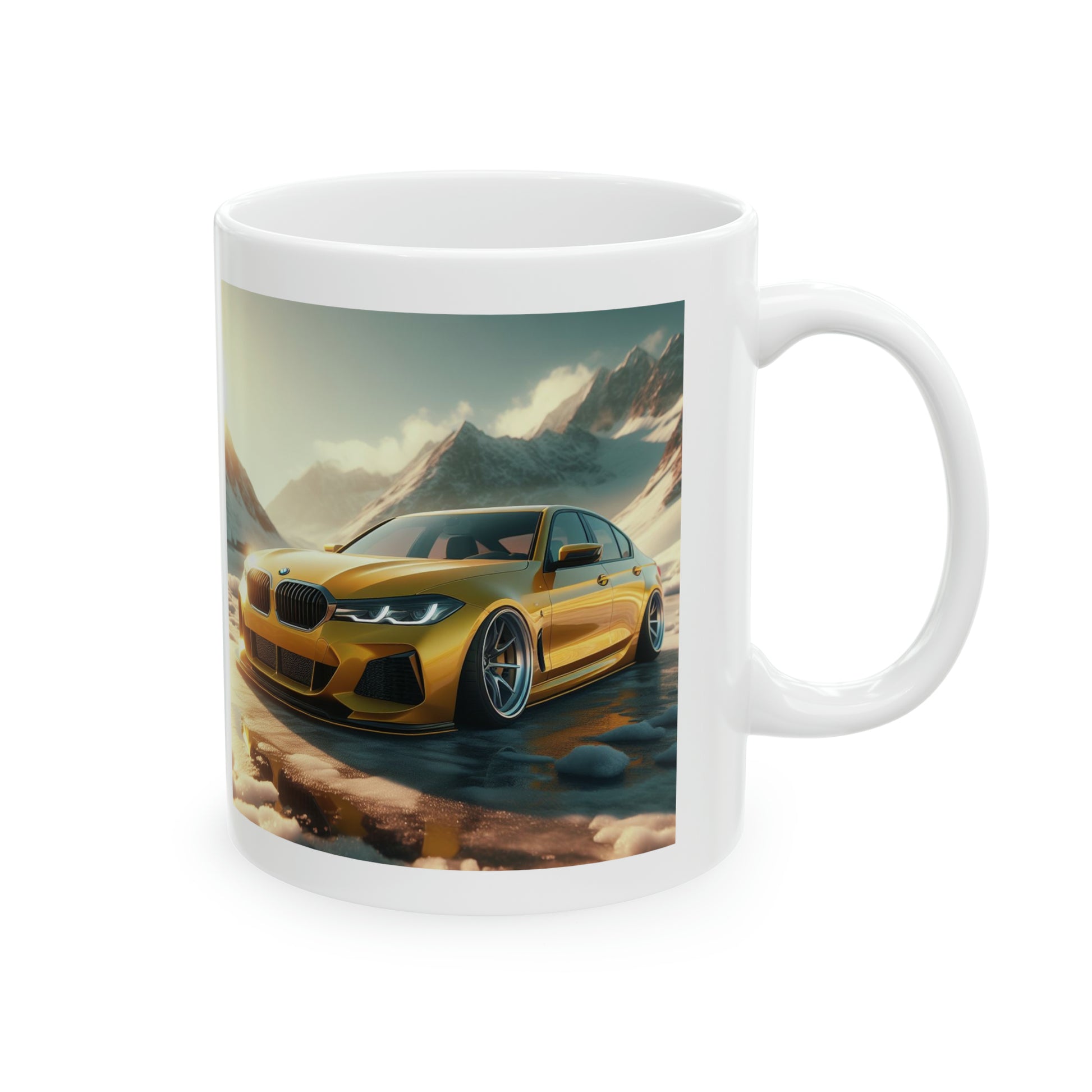 Yellow BMW Mug Mug Printify   