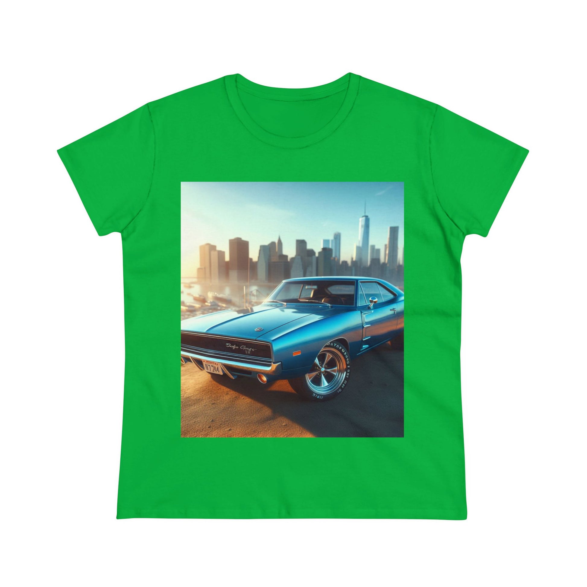 1970 Blue Dodge Charger T-Shirt T-Shirt Printify Irish Green S 