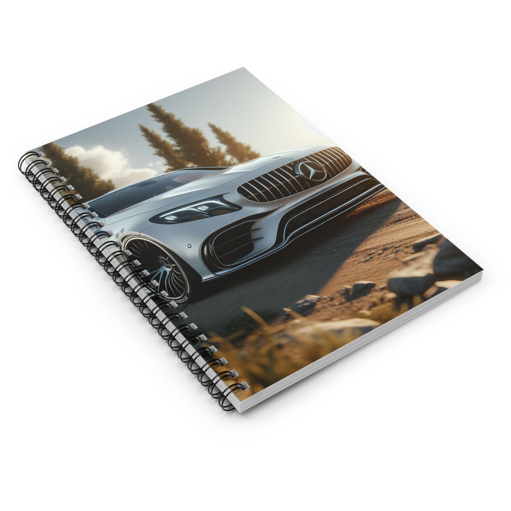 White Mercedes Spiral Notebook Paper products Printify   