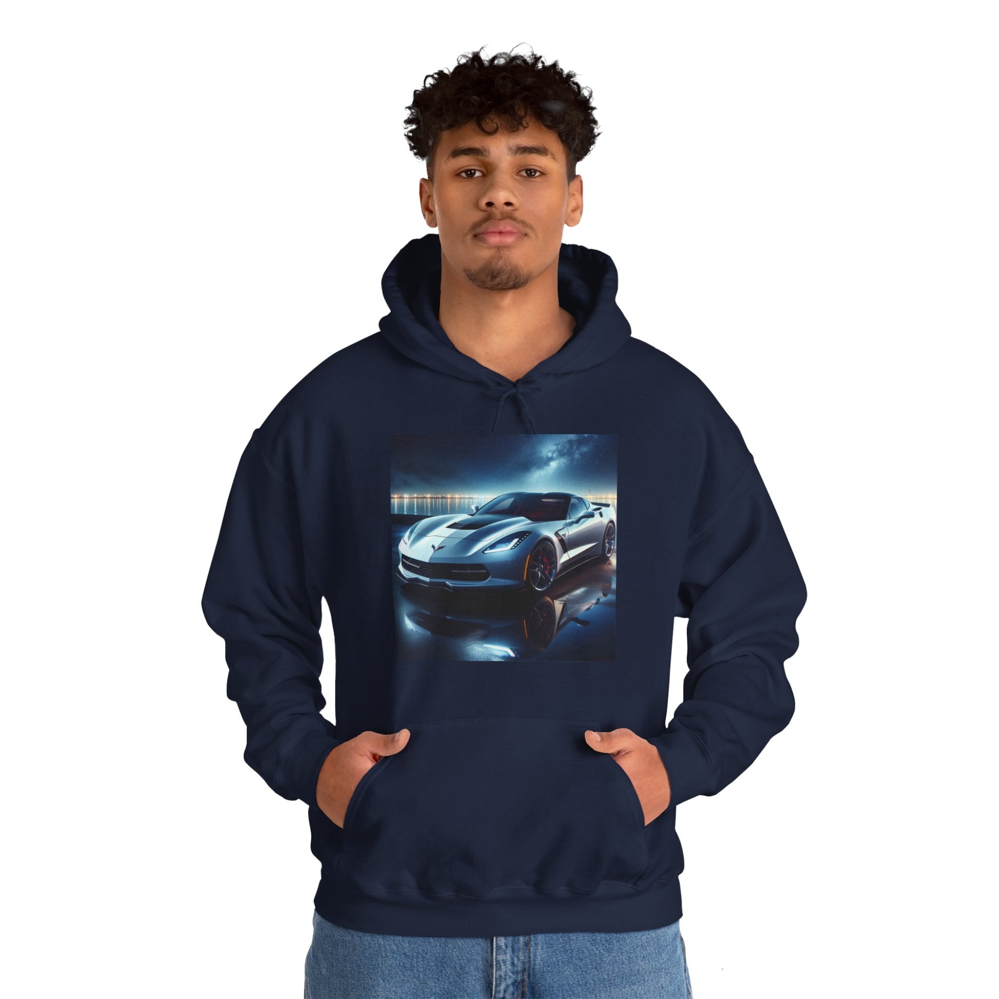 White Corvette Hoodie Hoodie Printify   