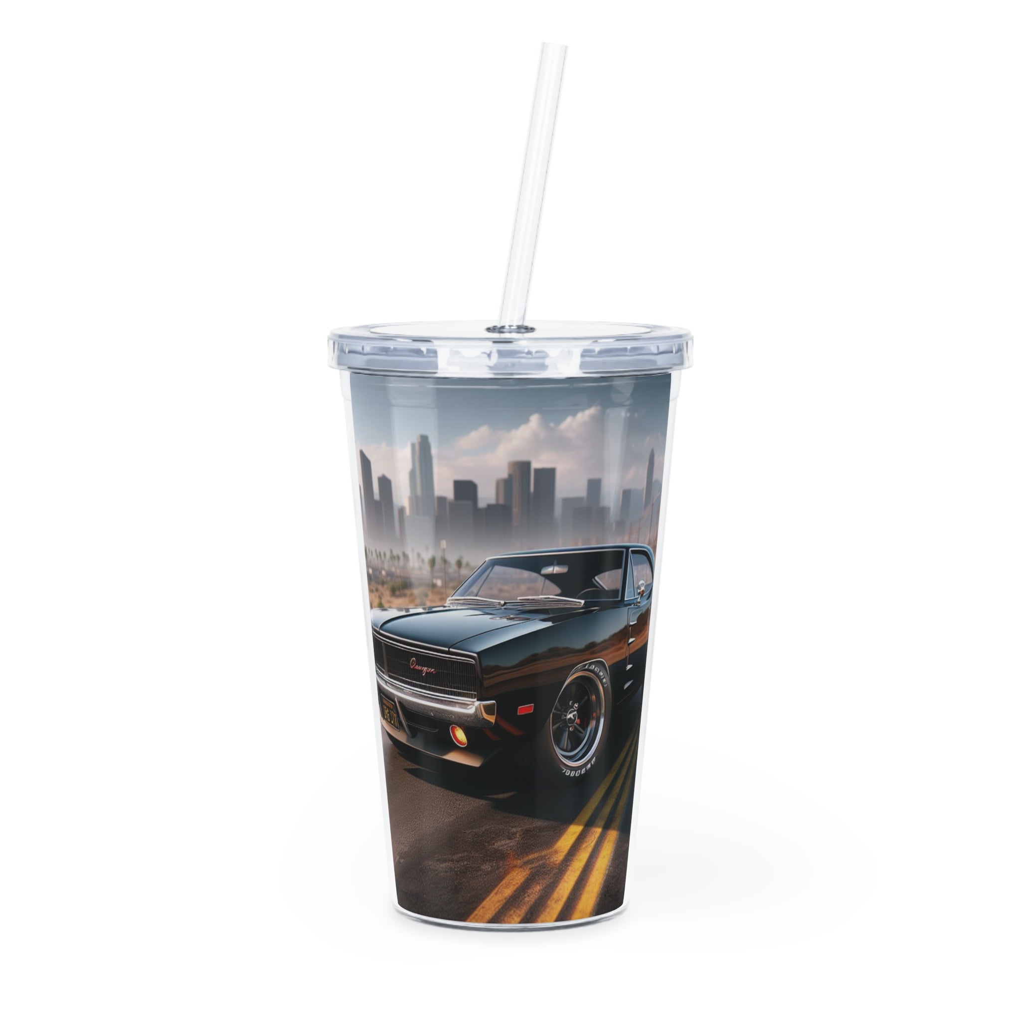 1970 Black Dodge Charger Tumbler with Straw Mug Printify 20oz Transparent 