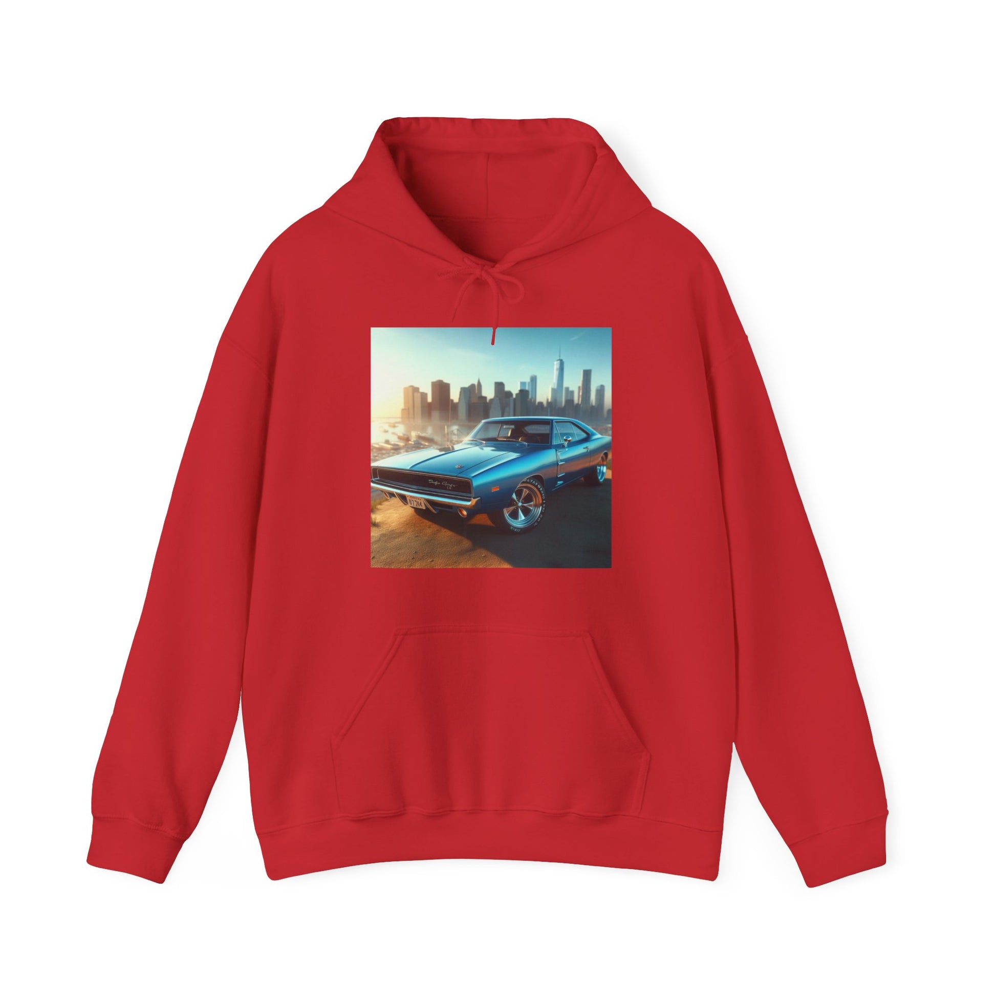 1970 Blue Dodge Charger Hoodie Hoodie Printify Red S 