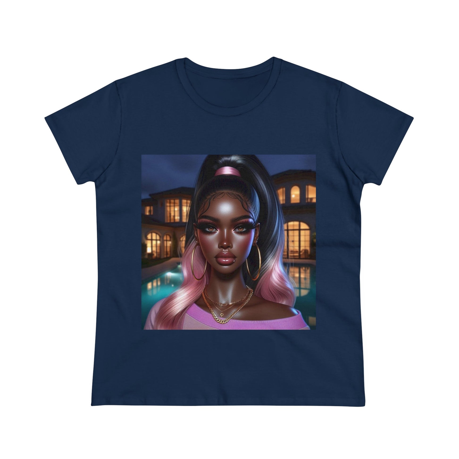 Pink at Night T-Shirt T-Shirt Printify Navy S 