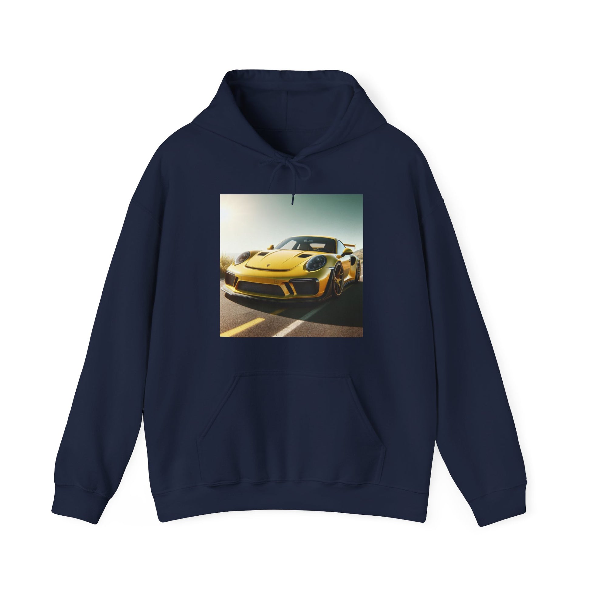 Yellow Porsche Hoodie Hoodie Printify Navy S 