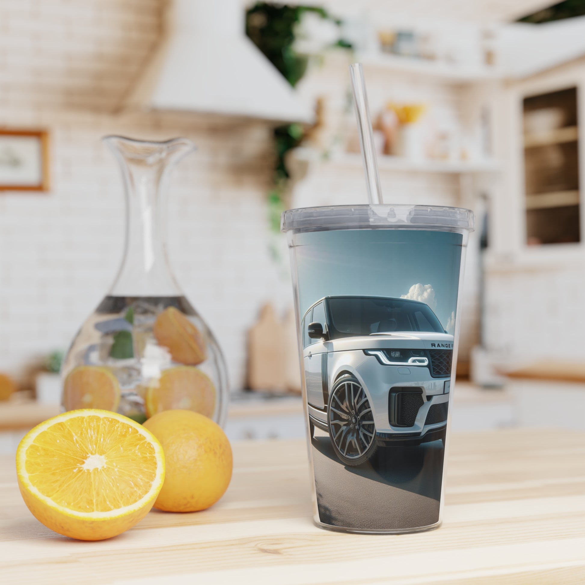 White Range Rover Tumbler with Straw Mug Printify   