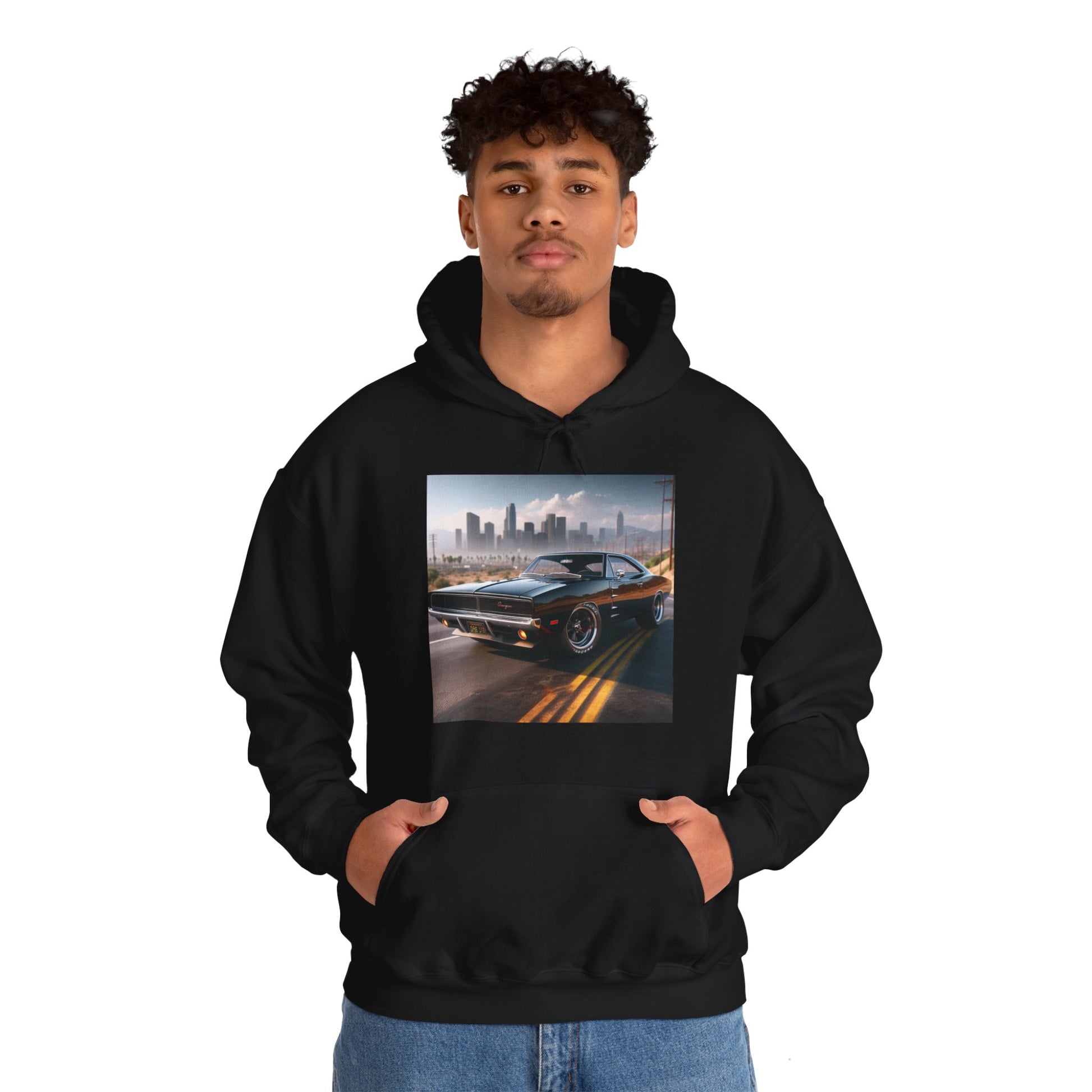 1970 Black Dodge Charger Hoodie Hoodie Printify   