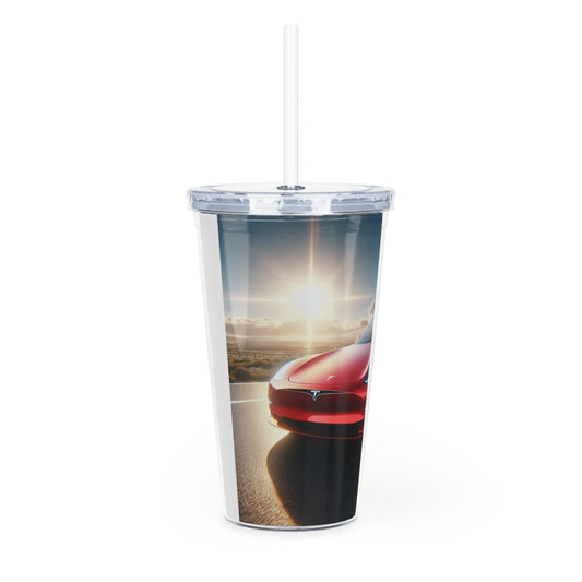 Red Tesla Tumbler with Straw Mug Printify   