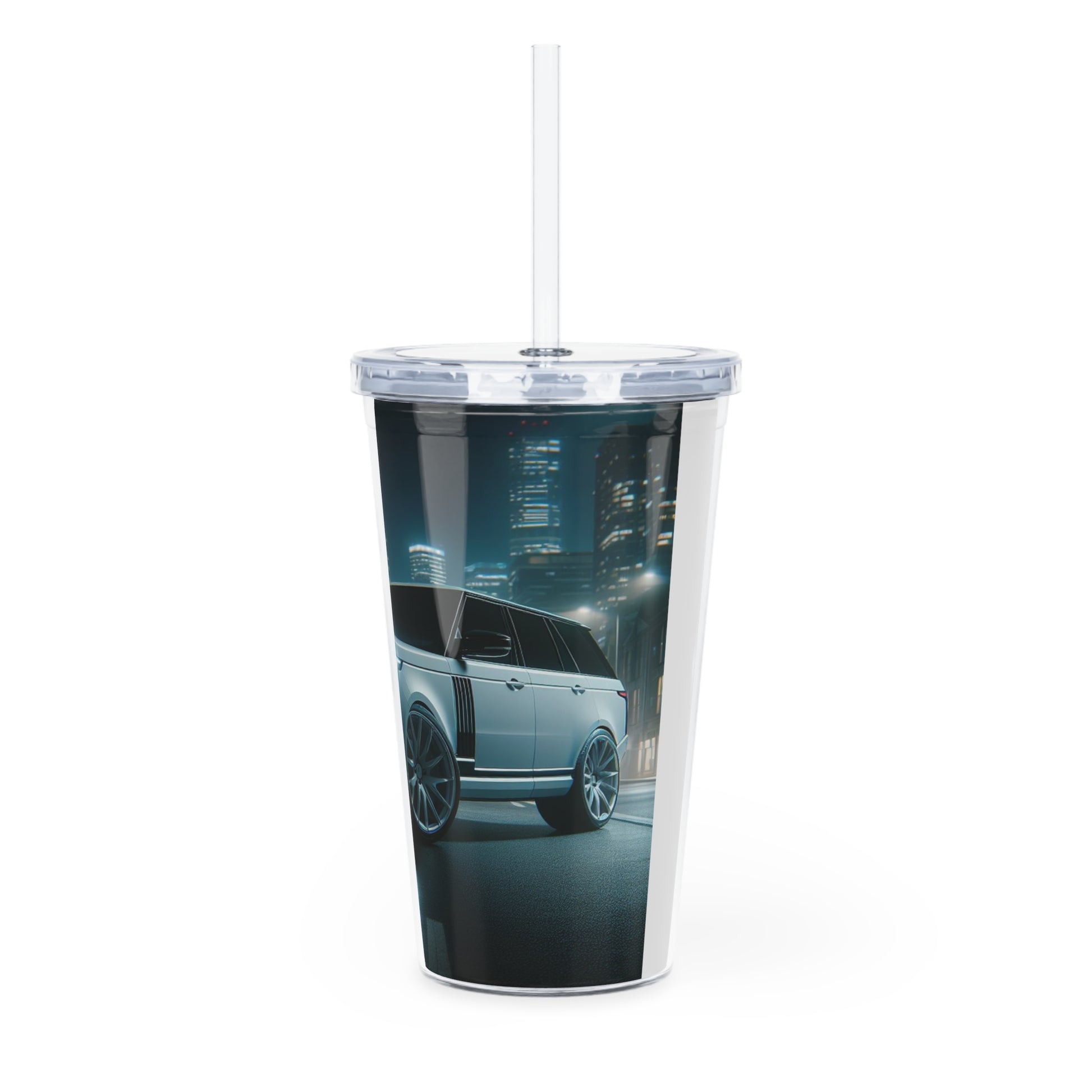 White Range Rover Tumbler with Straw Mug Printify   