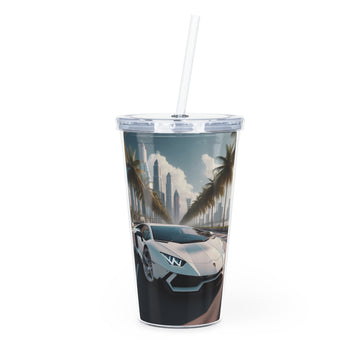 White Lamborghini Tumbler with Straw Mug Printify 20oz Transparent 