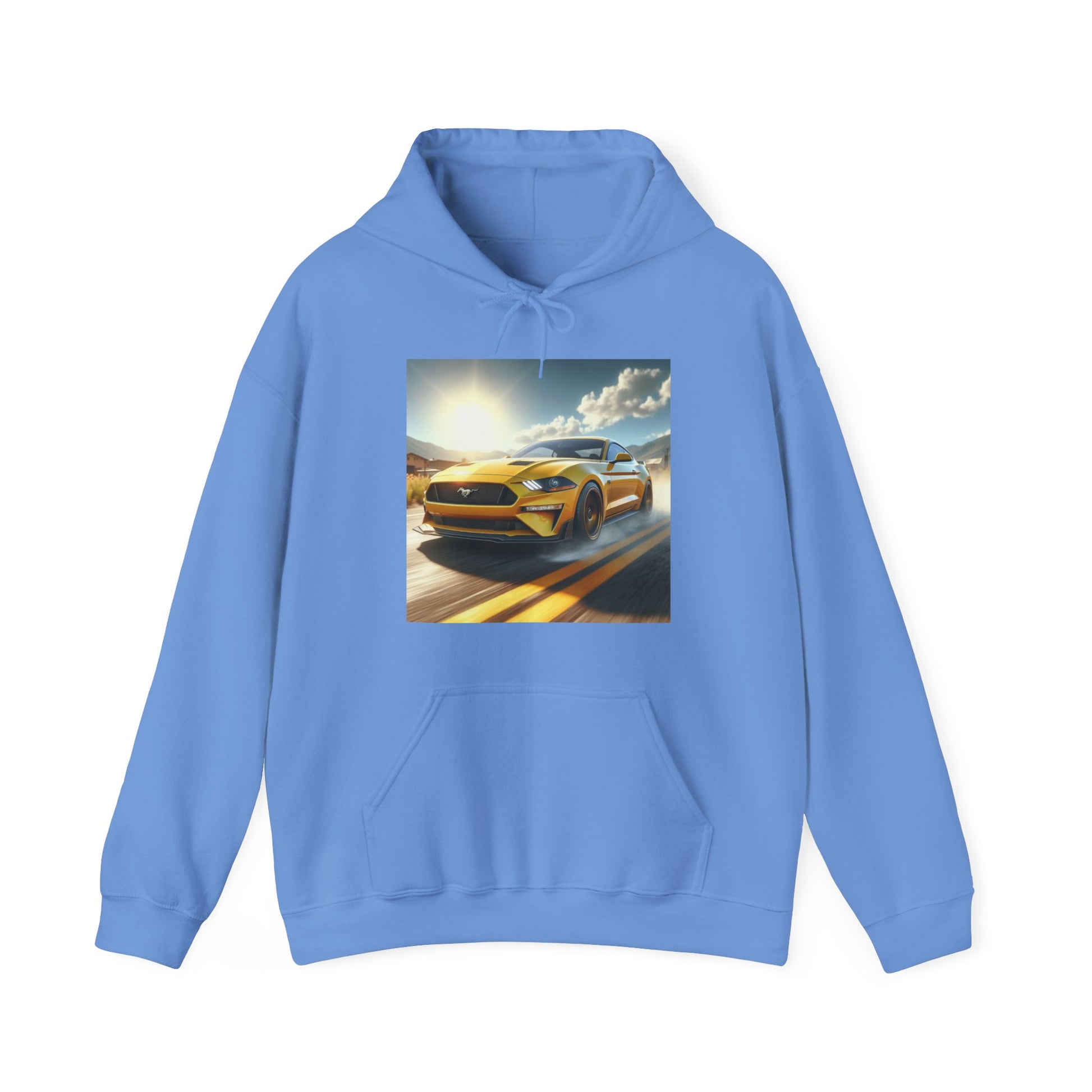 Yellow Mustang Hoodie Hoodie Printify Carolina Blue S 