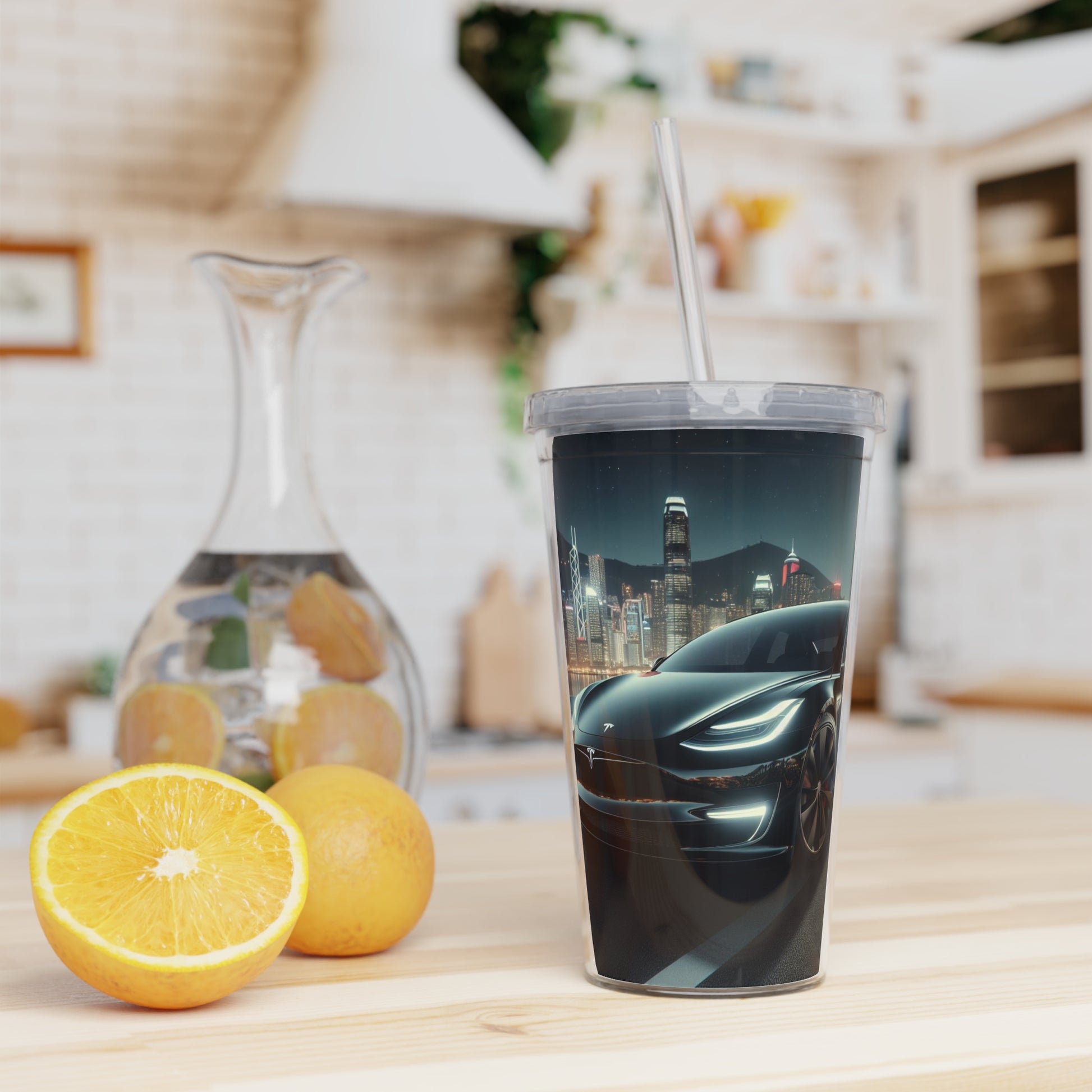 Black Tesla Tumbler with Straw Mug Printify   