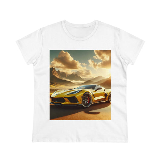 Yellow Corvette T-Shirt T-Shirt Printify White S 