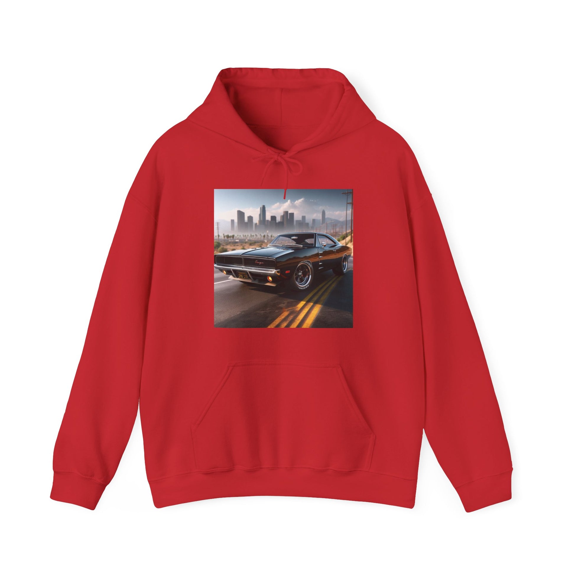 1970 Black Dodge Charger Hoodie Hoodie Printify Red S 