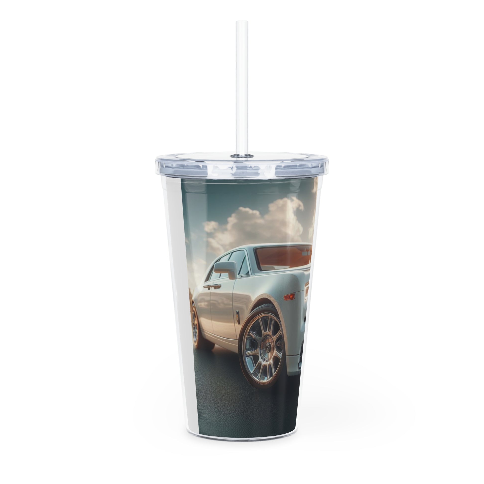 White Rolls Royce Tumbler with Straw Mug Printify   