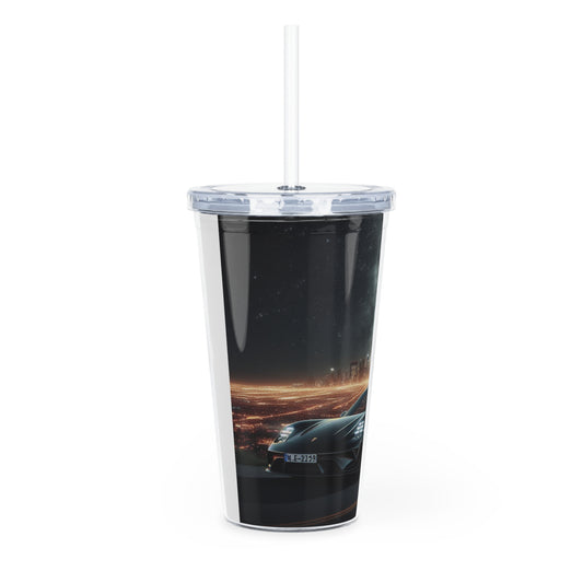 Black Porsche Tumbler with Straw Mug Printify   