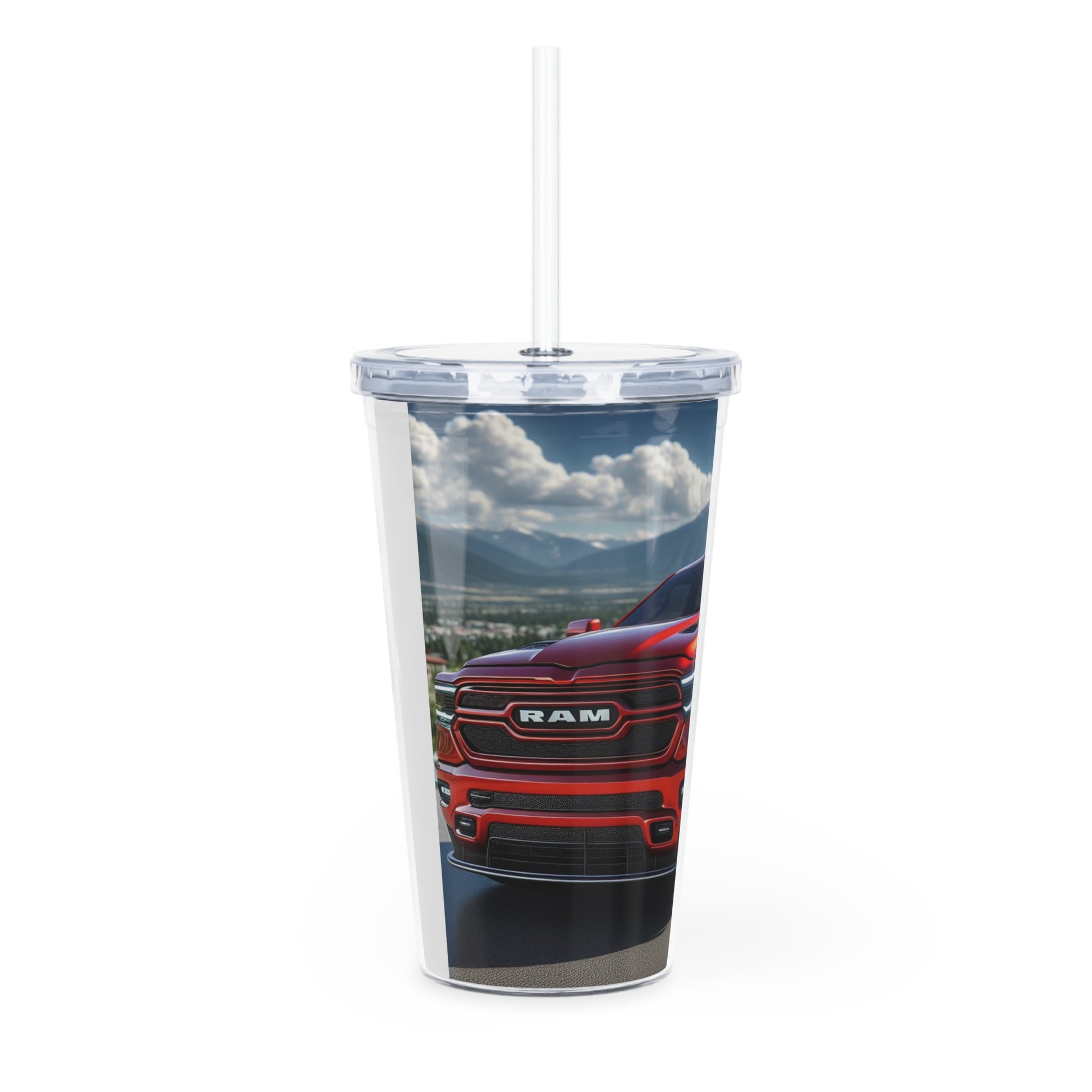 Red Dodge Ram Tumbler with Straw Mug Printify   