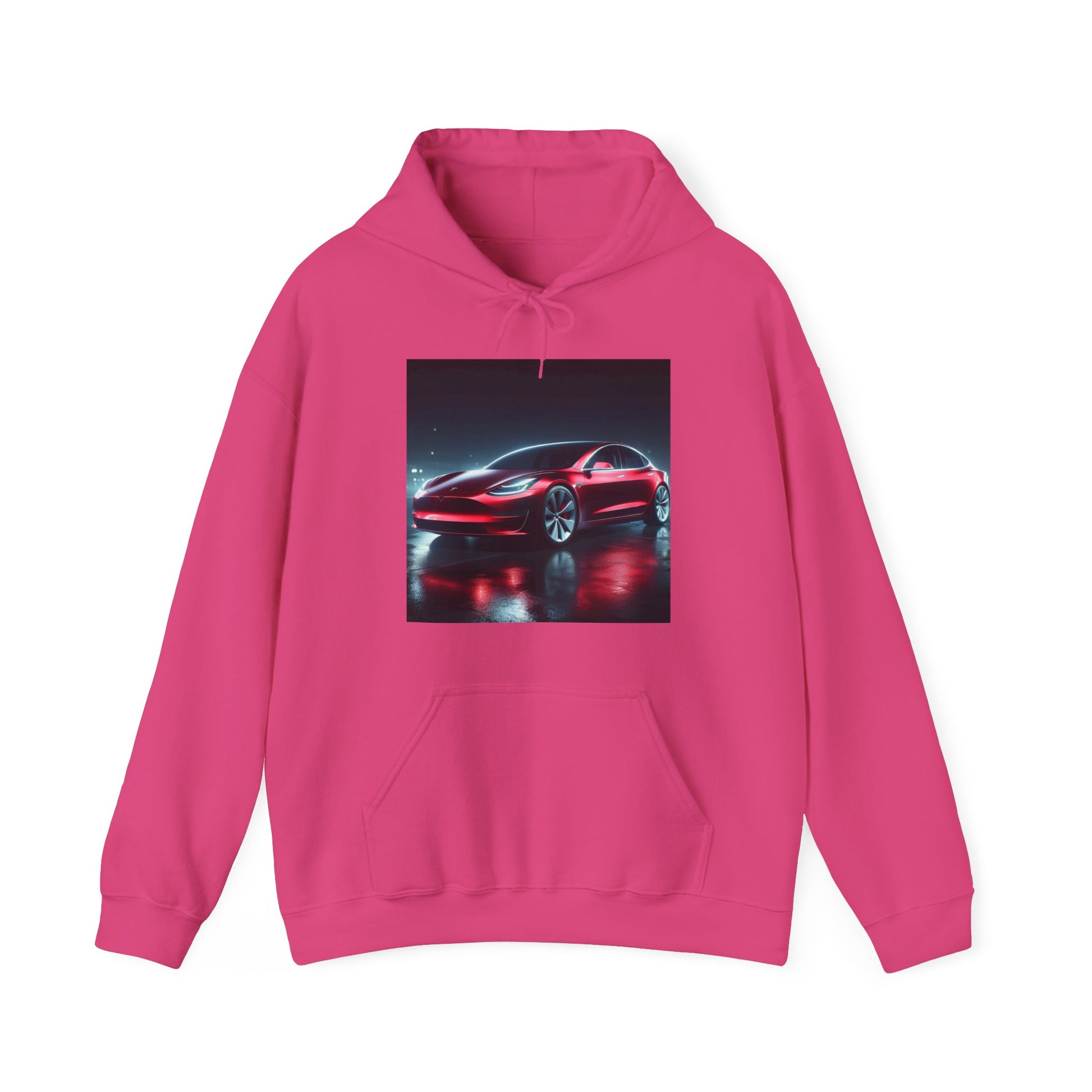 Red Tesla Hoodie Hoodie Printify Heliconia S 