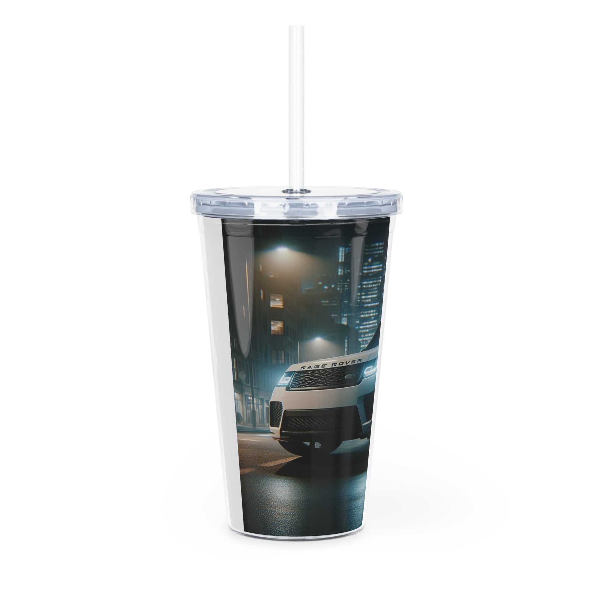 White Range Rover Tumbler with Straw Mug Printify   